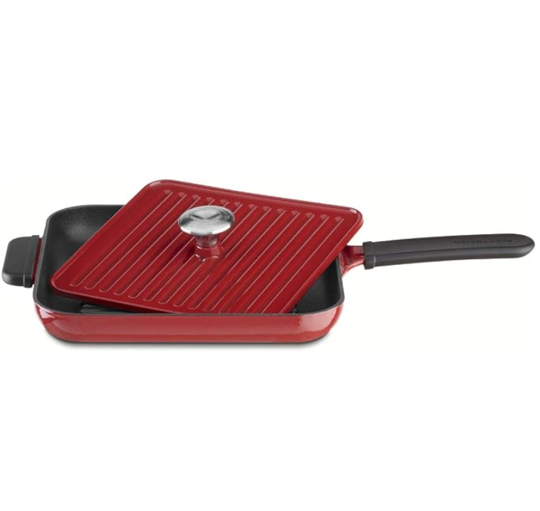 KitchenAid KCI10GPER Cast Iron Grill and Panini Press Cookware, Empire Red