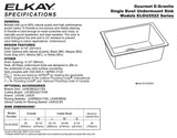 Elkay ELGU2522WH0 UnderMount Single Bowl Kitchen Sink