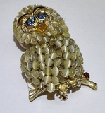 Chrysoberyl Cats Eye Owl Brooch