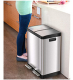 iTouchless 16 Gallon Dual Trash Can and Recycling Bin for Kitchen with Odor Filters, 2 x 8-Gal (30L) Inner Buckets, Airtight Lid Seal Stainless Steel Trashcan, Handles, Soft Close Lid for Home Office