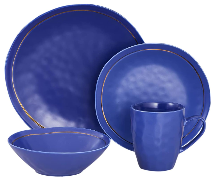 Stone Lain Clara Porcelain 16-Piece Round Dinnerware Set, Blue, Service For 4 Secondary image