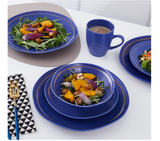 Stone Lain Clara Porcelain 16-Piece Round Dinnerware Set, Blue, Service For 4