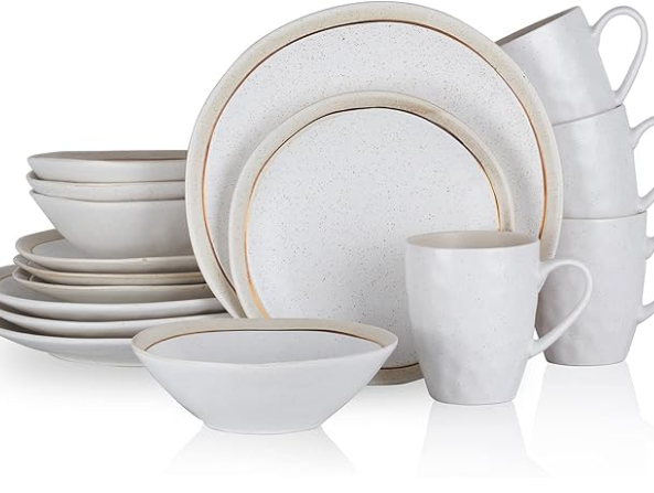 Stone Lain Clara Porcelain 16-Piece Round Dinnerware Set, White, Service For 4 Main image