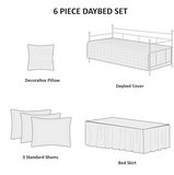 Madison Park Tuscany Daybed Cover Set-Trendy Damask Quilting with Scalloped Edges All Season Luxury Bedding with Bedskirt, Matching Shams, Decorative Pillow, White, 39"x75", 6 Piece