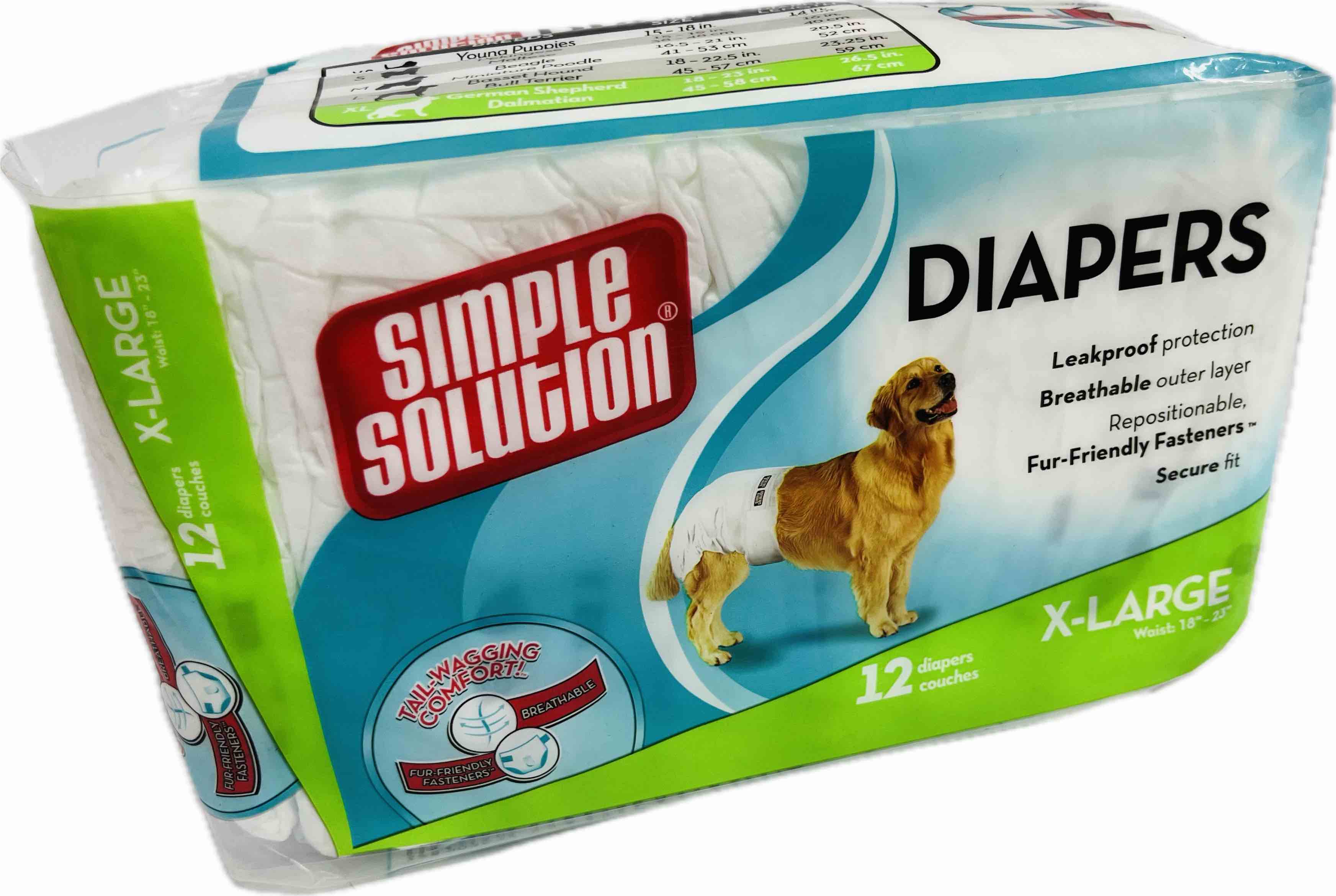 Simple Solution Disposable Dog Diapers For Female Dogs Super Absorbent LeakProof Fit XL 12 Count Main image