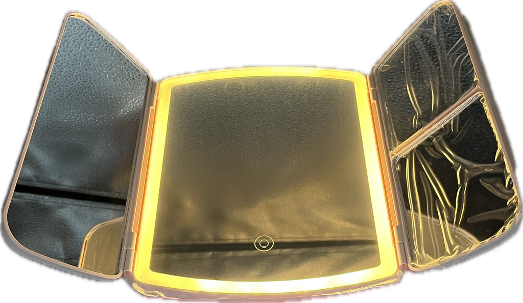 LED Lighted Adjustable Angle Removable TriFold Cosmetic Mirror With Drawer