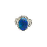 Natural Black Opal & Diamond Ring PT900 with Cert