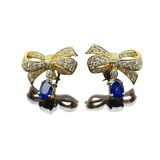 20K Yellow Gold Blue Sapphire & Diamond Earring With Cert