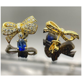 20K Yellow Gold Blue Sapphire & Diamond Earring With Cert