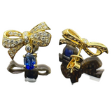 20K Yellow Gold Blue Sapphire & Diamond Earring With Cert