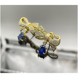 20K Yellow Gold Blue Sapphire & Diamond Earring With Cert