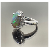 PT900 Ring Natural Black Opal & Diamond With Cert