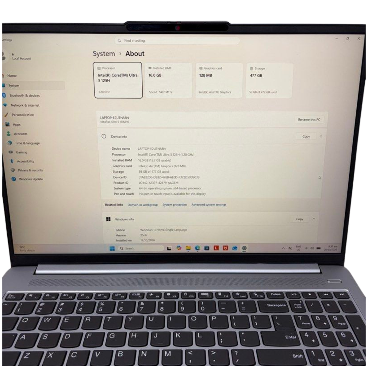 Lenovo IdeaPad Slim 5 16IMH9 Intel Core Ultra 5 125H, 16GB RAM, 512GB SSD, 16" OLED (2048 x 1280) Display, Windows 11 Home Laptop