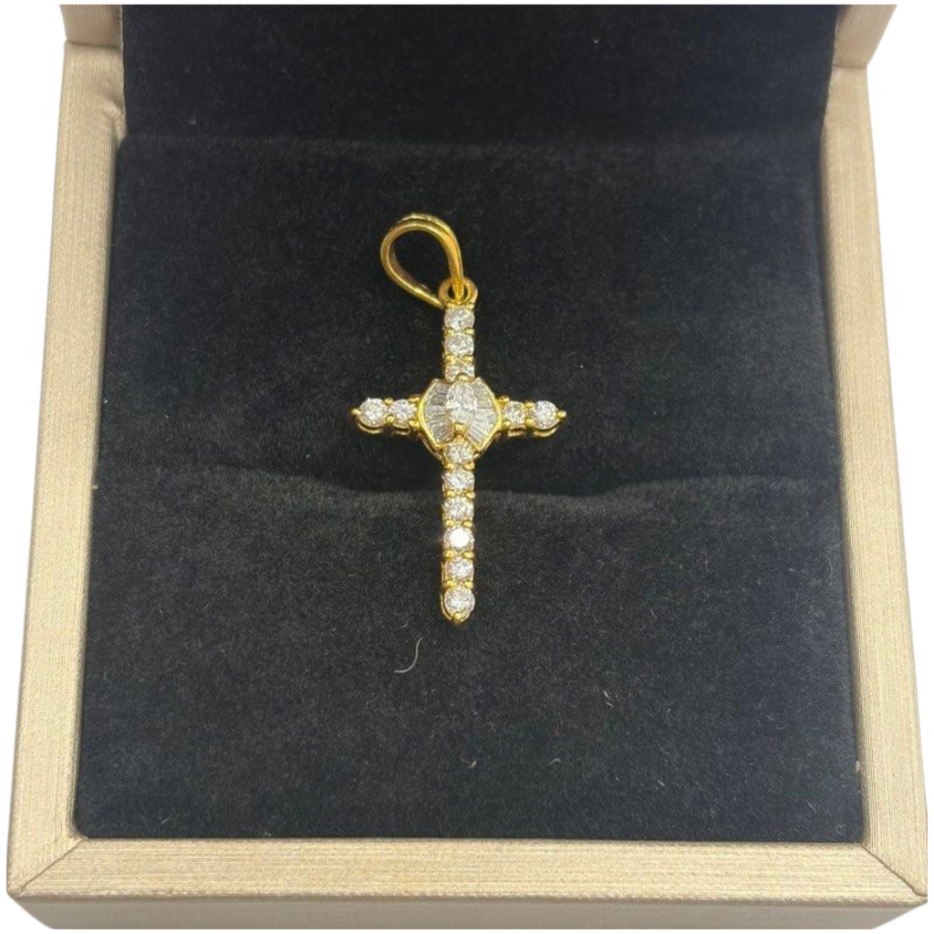 22K Yellow Gold Natural Diamond Cross Pendant