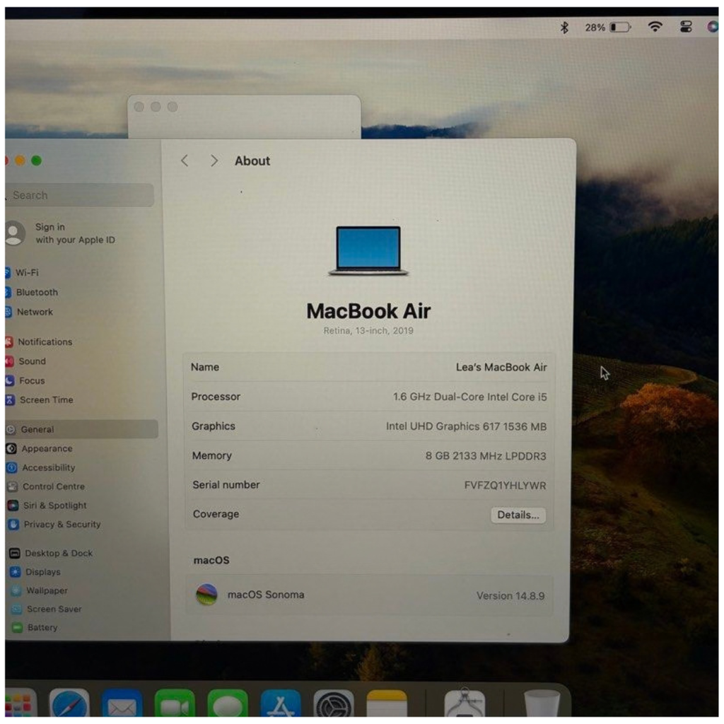 MacBook Air 2019 13-Inch 8GB Ram 256GB SSD (No Charger)