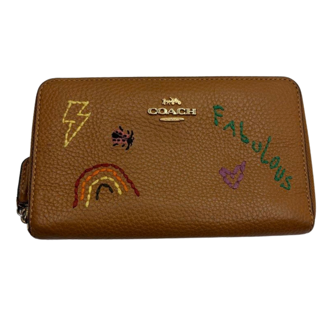 Coach Medium ID Zip Wallet with Dairy Embroidery