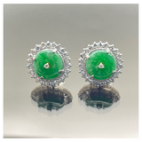 Natural Jadeite(Type-A) & Diamond Earring 18K White Gold With Cert