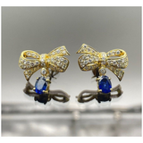 20K Yellow Gold Blue Sapphire & Diamond Earring With Cert