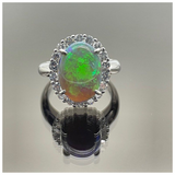 PT900 Ring Natural Black Opal & Diamond With Cert