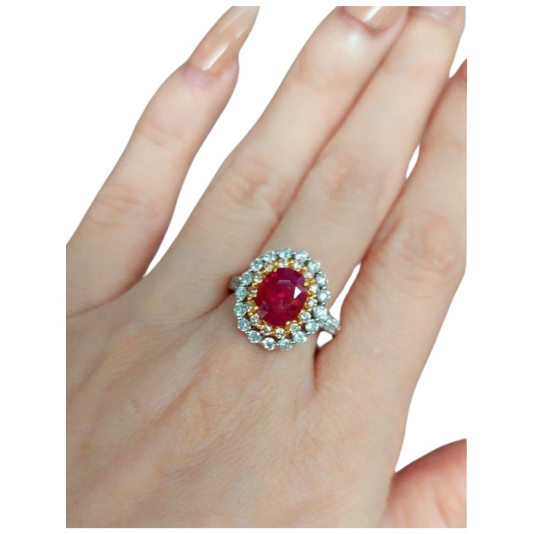 Unheated Ruby & Diamond Ring set in 750 White Gold with Cert Main image