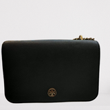 TORY BURCH SHOULDER BAG-BLACK/LTHR/LOGO/ CHAIN STRAP