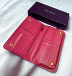 Prada Check Saffiano Leather Wallet Pink