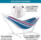 Vivere Double Cotton Hammock with Space Saving White Steel Stand