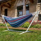 Vivere Double Cotton Hammock with Space Saving White Steel Stand