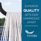 Vivere Double Cotton Hammock with Space Saving White Steel Stand