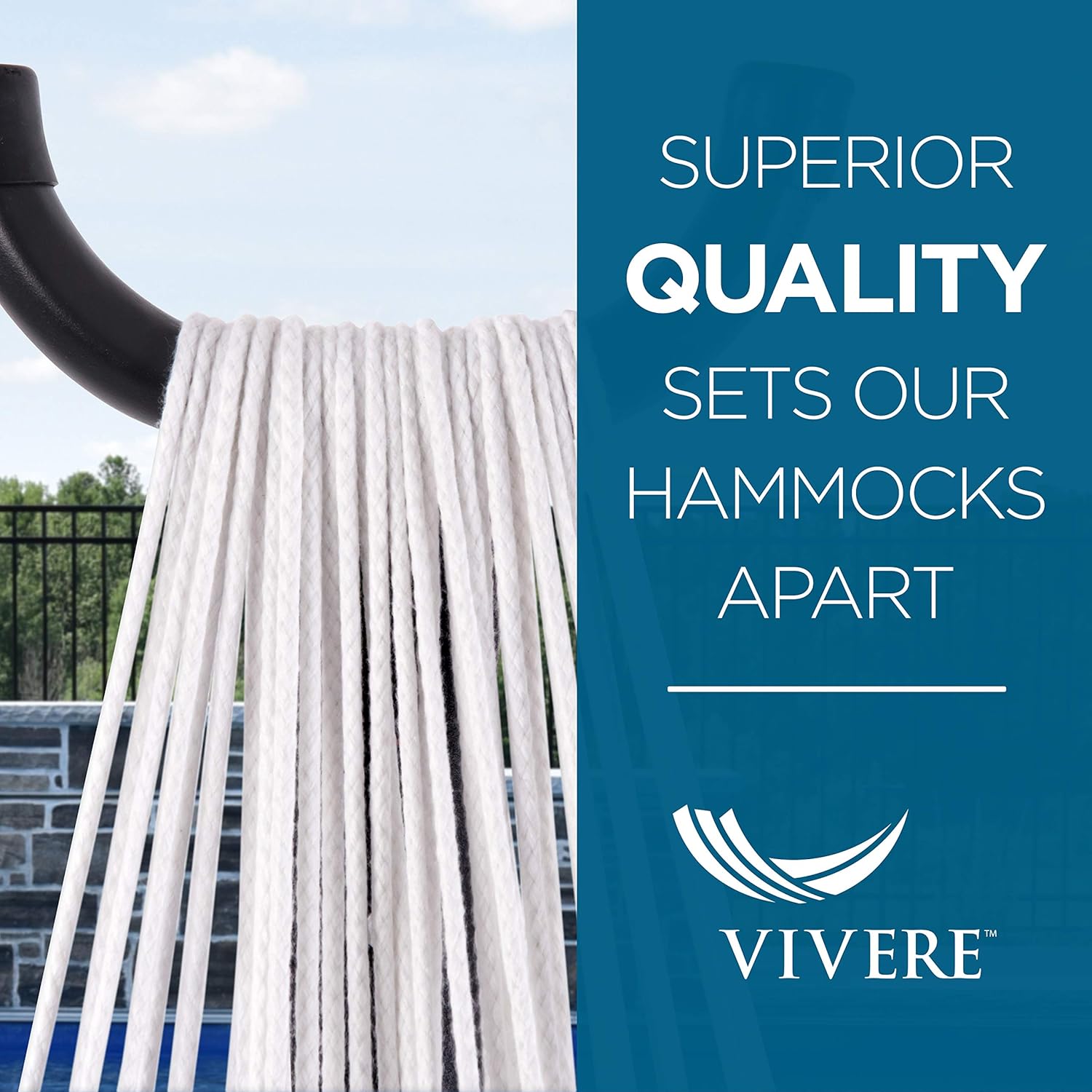 Vivere Double Cotton Hammock with Space Saving White Steel Stand