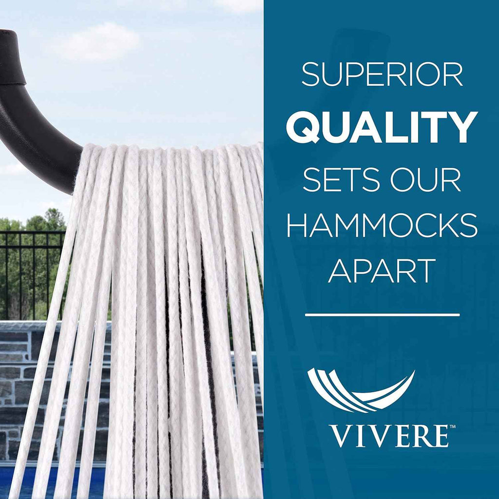 Vivere Double Cotton Hammock with Space Saving White Steel Stand
