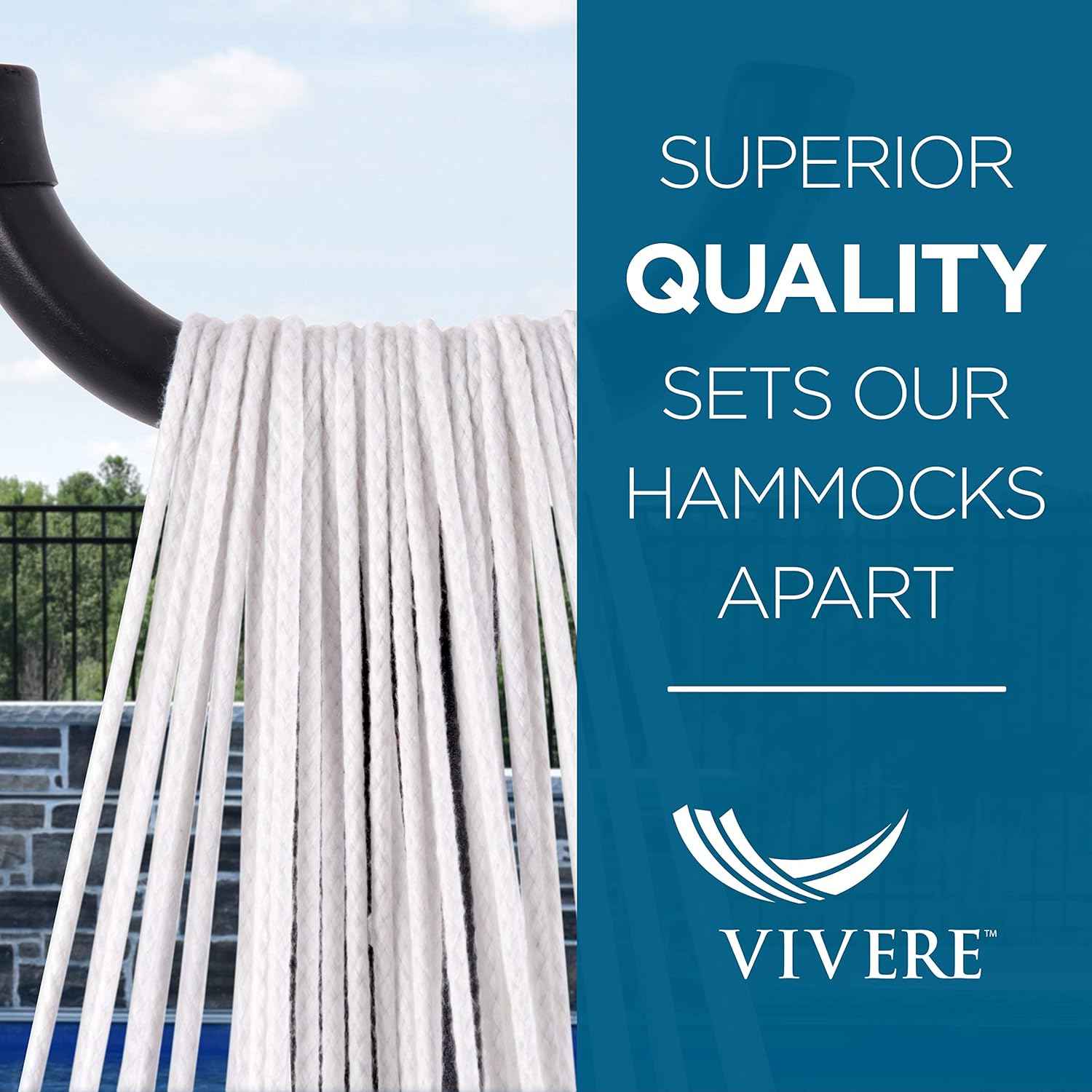 Vivere Double Cotton Hammock with Space Saving White Steel Stand