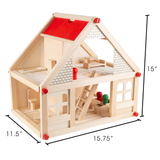 Hey! Play! Dollhouse For Kids – Classic Pretend Play 2 Story Wood Playset with Furniture Accessories & Dolls For Toddlers