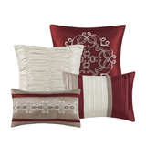 Madison Park Essentials Jelena Room in A Bag Faux Silk Comforter Classic Luxe All Season Down Alternative Bedding, Matching Bedskirt, Curtains, Decorative Pillows, Queen(90"x90"), Red, 24 Piece