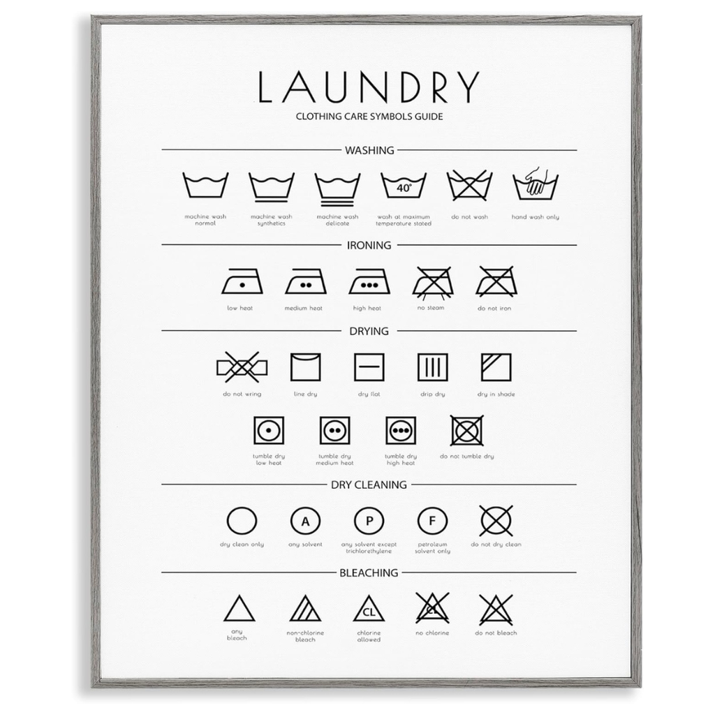 Stupell Industries Laundry Cleaning Symbols Minimal Design Gray Framed Giclee Art Design by Martina Pavlova, 24 x 30in