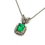 Pt900 Diamond=0.3cts, Emerald=0.94cts Necklace With Cert