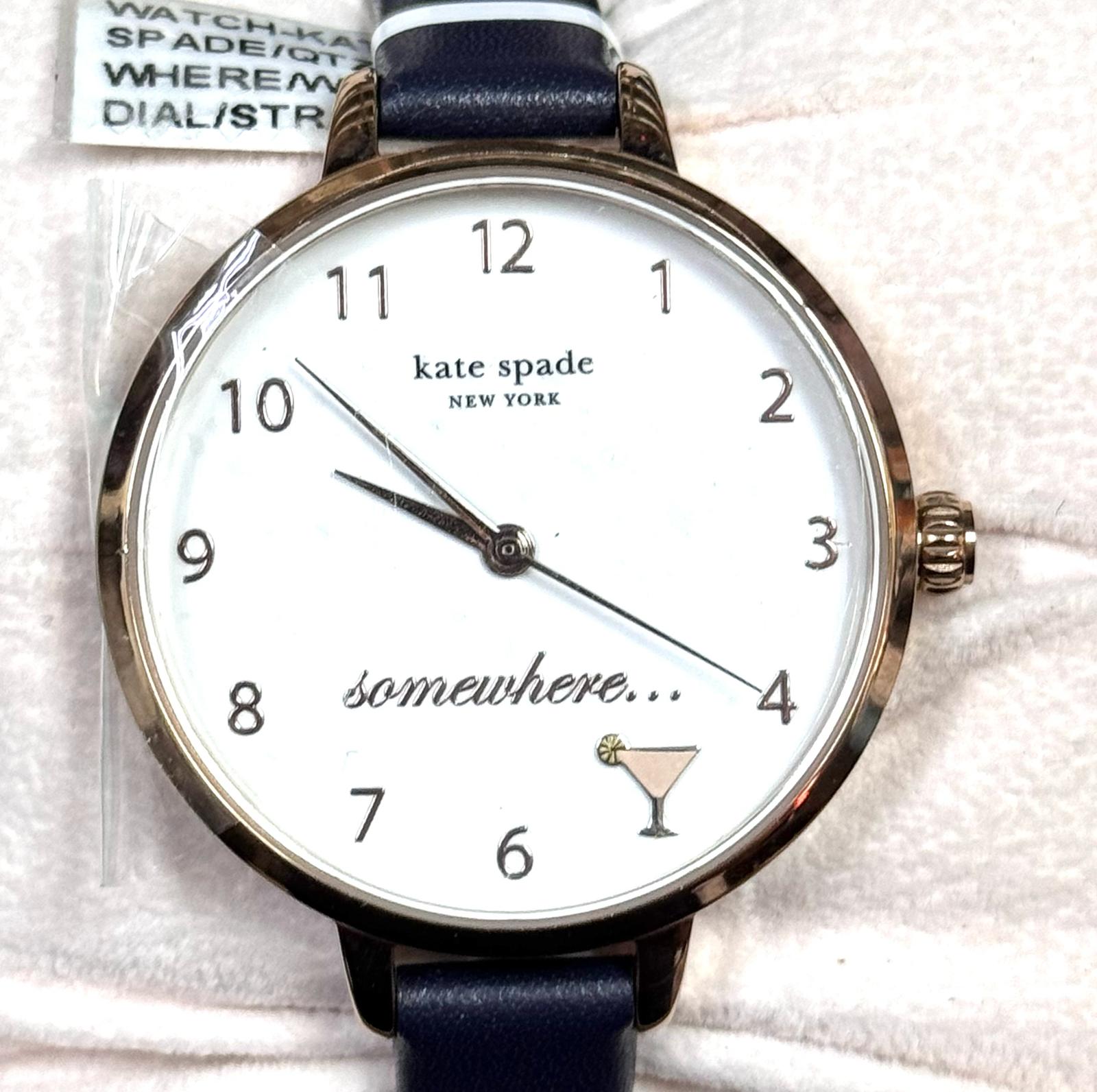 Kate Spade KSW1525 Womens Analog Quartz Metro Three-Hand Navy Blue Leather Strap Watch, 34mm