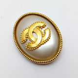 Chanel CC Brooch Golden white