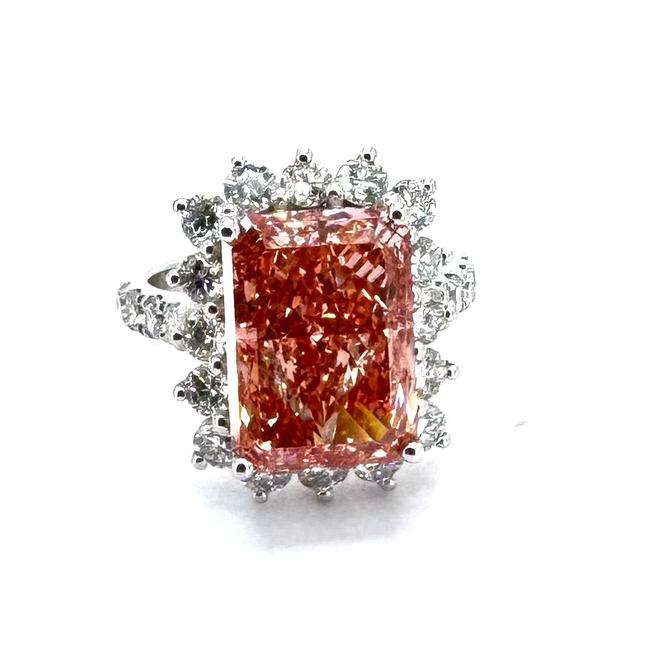 18KWG Pink Lab Grown Diamond=7.52cts, D24=1.69cts,VS2 Lady RIng Main image