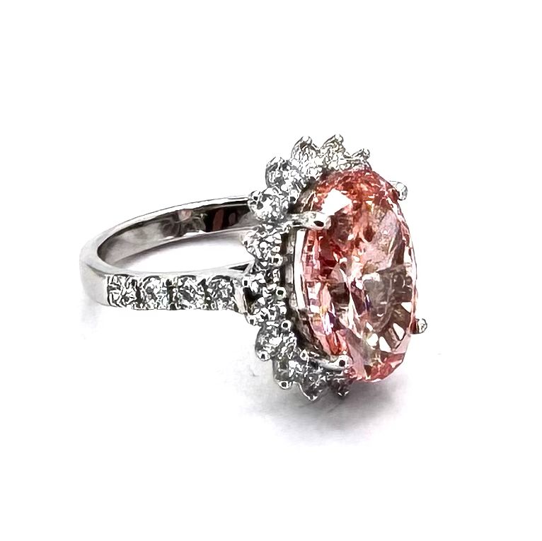 18KWG Pink Lab Grown Diamond=7.01cts, D26=1.34cts,VS1 Lady RIng With Cert