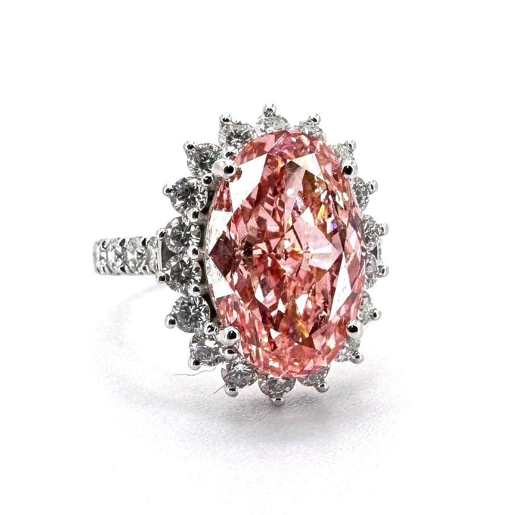 18KWG Pink Lab Grown Diamond=7.01cts, D26=1.34cts,VS1 Lady RIng With Cert