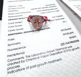 18KWG Pink Lab Grown Diamond=7.01cts, D26=1.34cts,VS1 Lady RIng With Cert