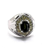 18KWG B-Green Sapphire 2cts ,Diamond Men RIng With Cert