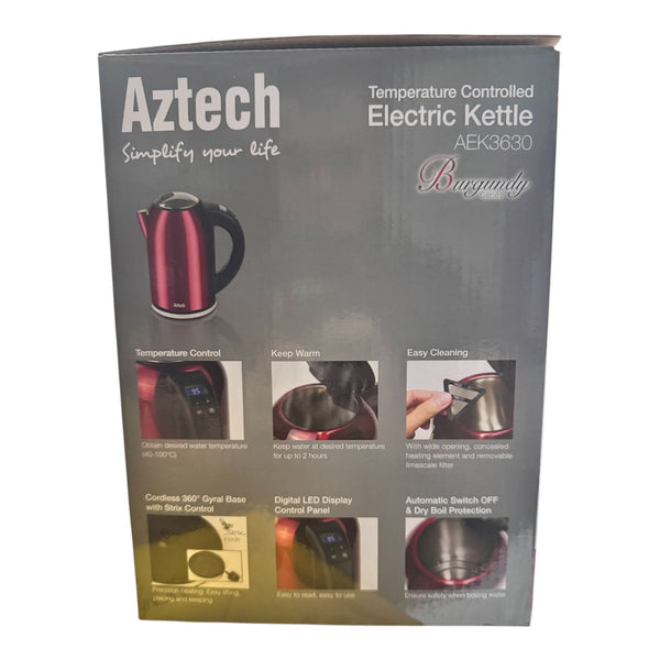 Aztech 1.7L Burgundy Series Temperature Controlled Electric Kettle AEK ...