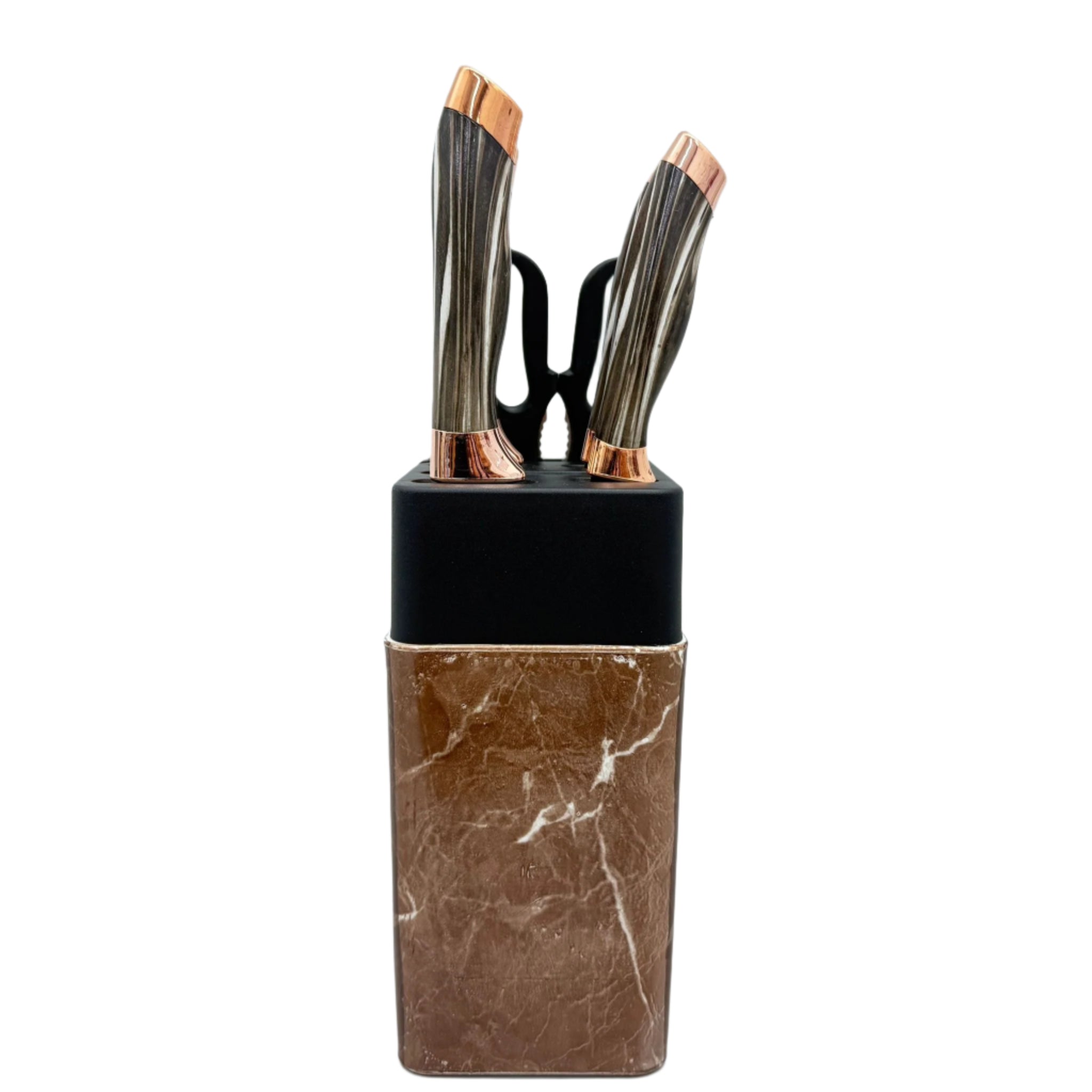 Knife Block Set  7 Pcs Rose Gold Plating