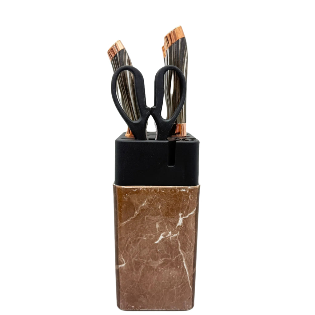 Knife Block Set  7 Pcs Rose Gold Plating