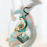 Brass Ornament Dragon w/Ball ,Stone Base , Height 40cm