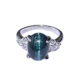 PT900 Blue Tourmaline Cat Eye1=5.59ct, D6=0.4ct Lady Ring w/Cert