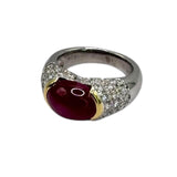 18KYWG Cabochon Ruby1=6.23ct, Diamond=1.05ct Men Ring w/Cert