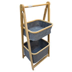 Foldable Laundry Sorter With Bamboo Rack 2 Tiered Laundry Organizer Baskets Hampers Bag Bin For Bathroom, Laundry Room, Bedroom, Nursery, Guest Room, Closet